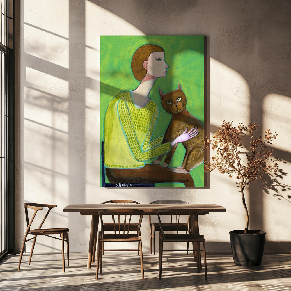 Frau mit Katze | Leinwand