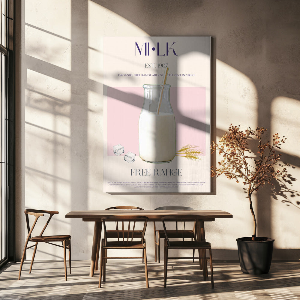 Bio-Freilandmilch in einer durchsichtigen Flasche mit Strohhalm | Leinwand