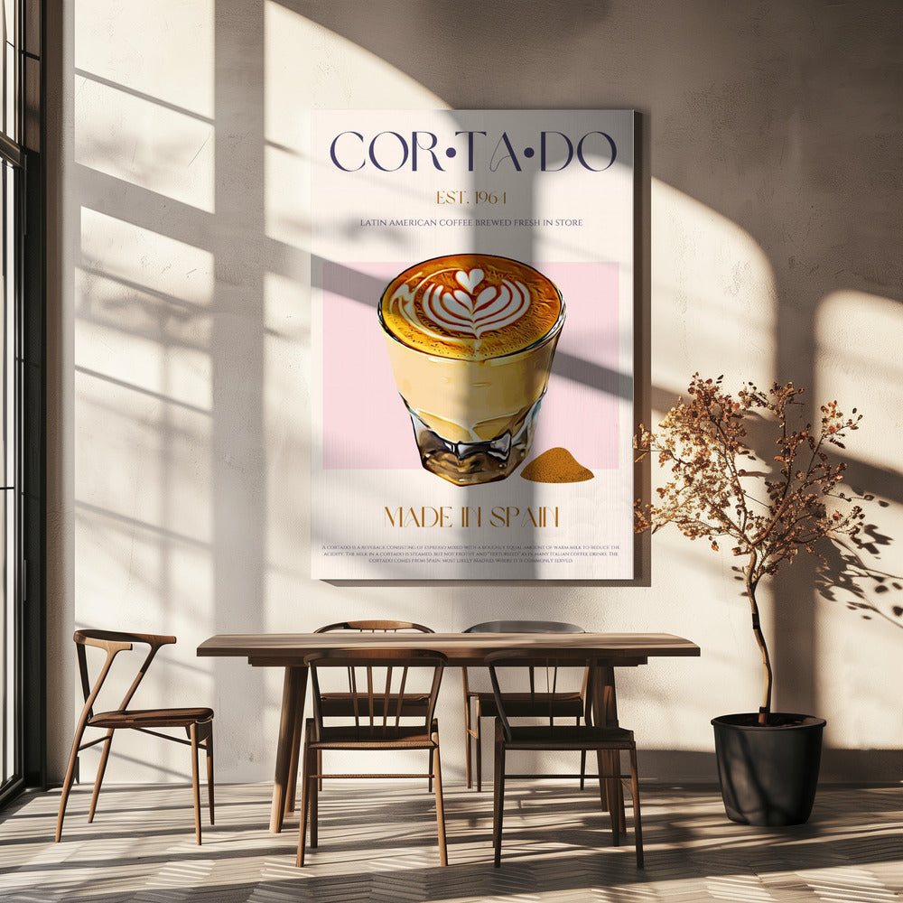 Cortado Kaffee Illustration mit Latte Art | Leinwand