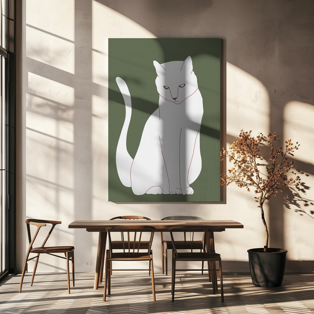Weiße und grüne Katze | Leinwand