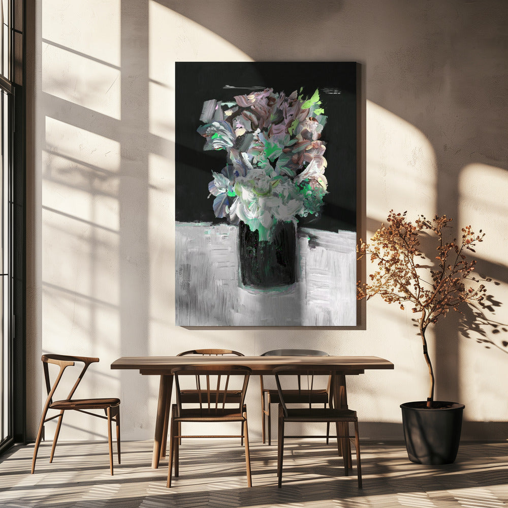 Bunte Blume mit Vase | Leinwand