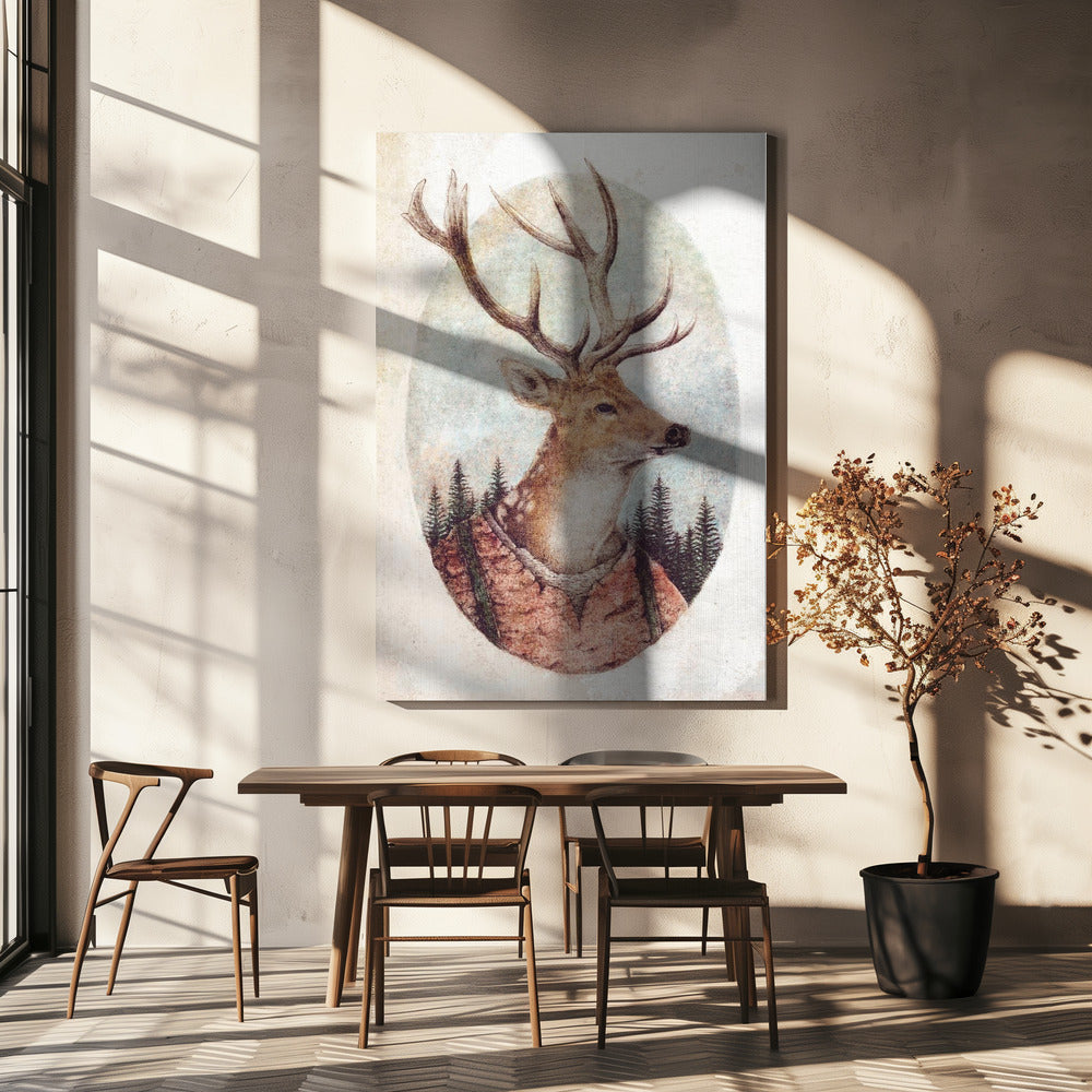 Hirsch im rustikalen Outfit | Leinwand