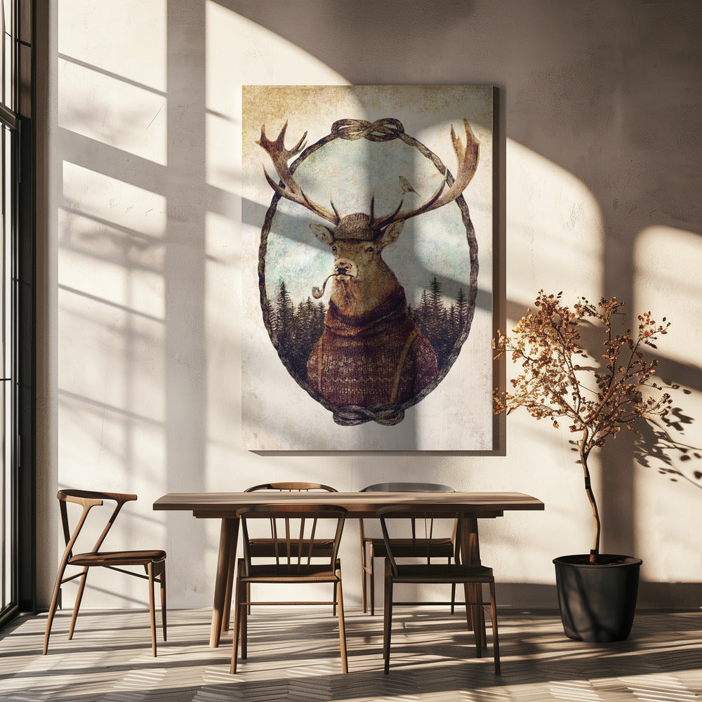 Hirsch in gemütlicher Kleidung | Leinwand