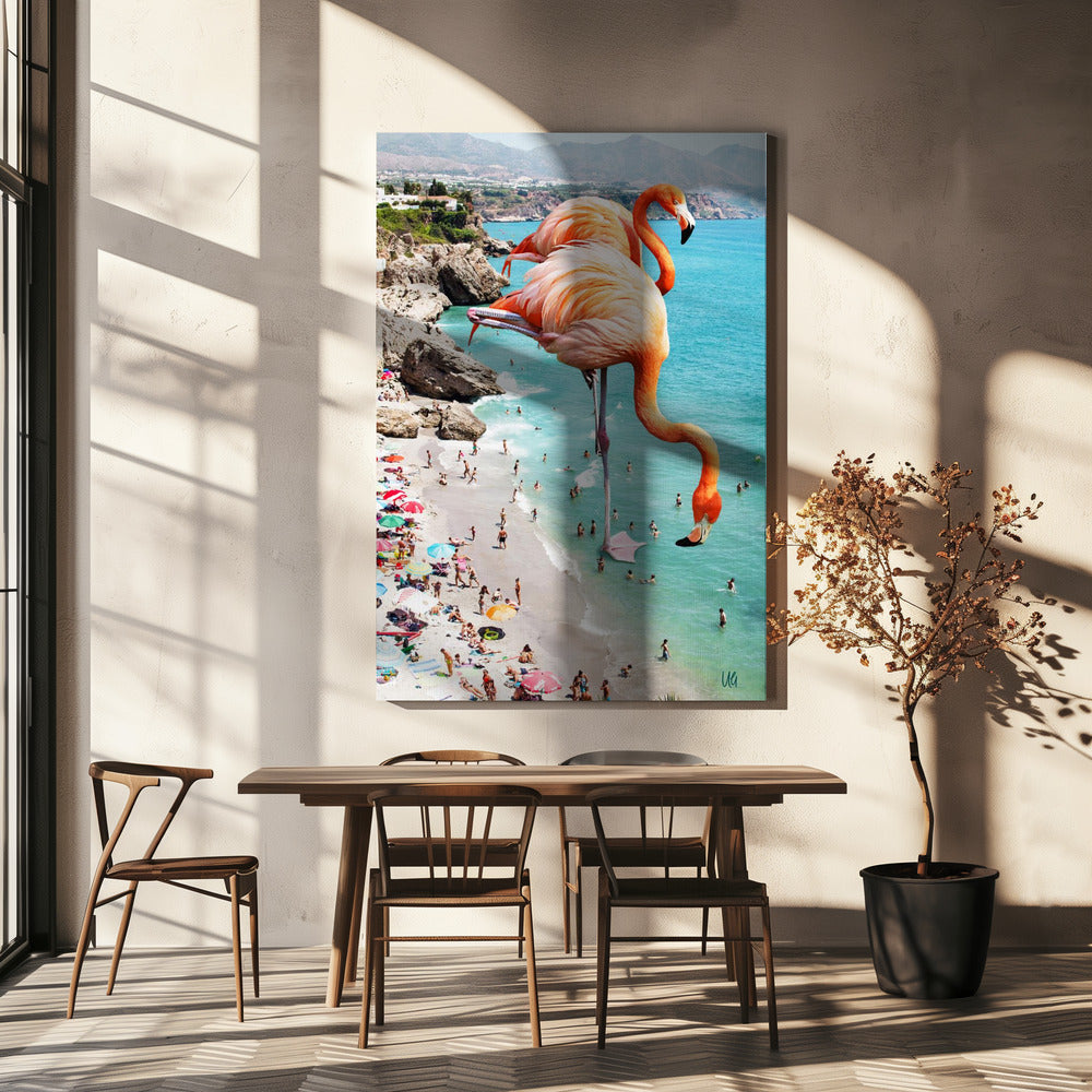Flamingos am Strand | Leinwand