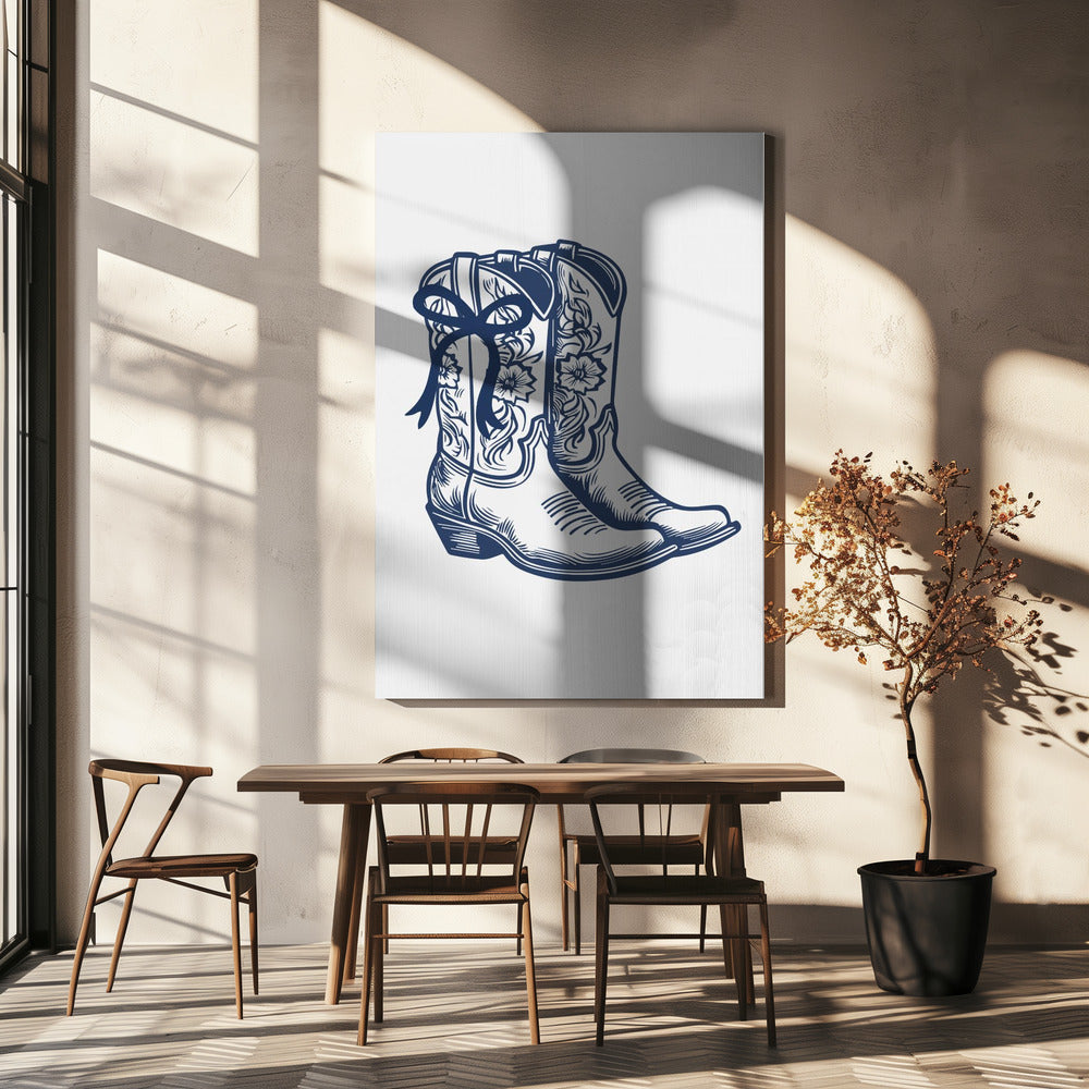 Marineblaue Cowgirlstiefel mit Schleife | Canvas