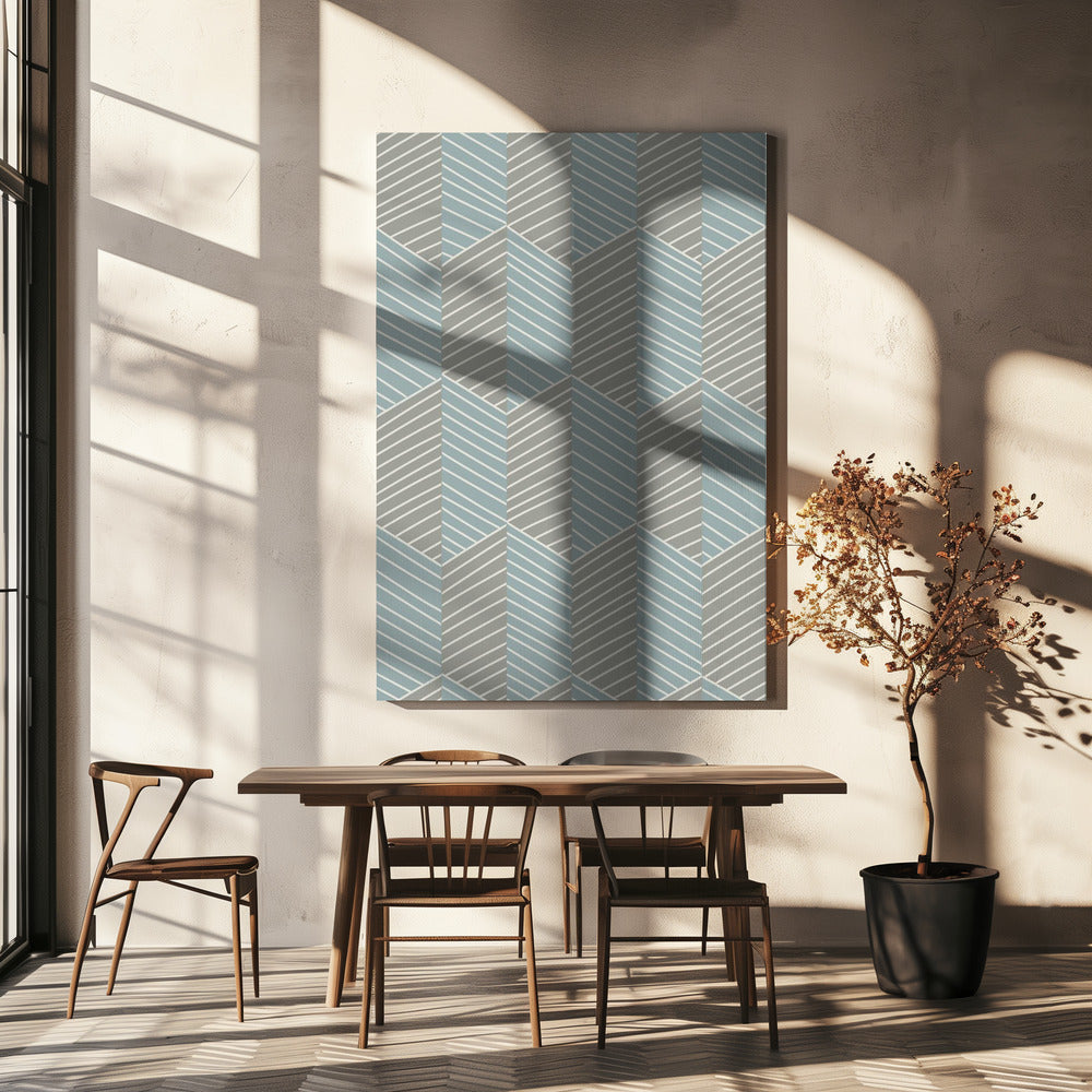 Floral Heritage Fischgrätenmuster grau-blau | Leinwand
