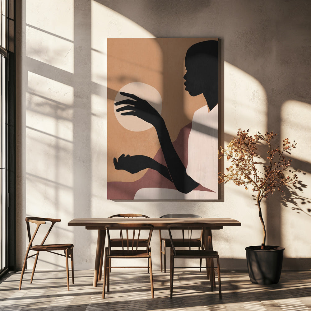 Minimalistische abstrakte Kunst Sonnenuntergang Mädchen | Leinwand