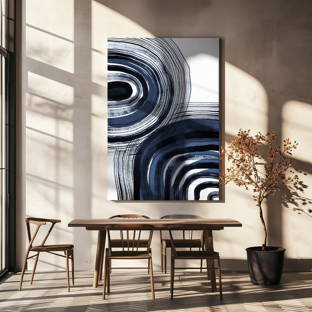 Konzentrische blaue und schwarze Pinselstriche | Leinwand