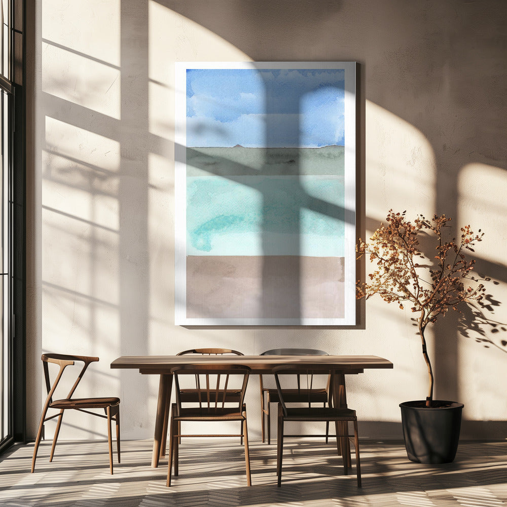 Abstrakte horizontale Bänder in Blau, Grün und Beige | Leinwand