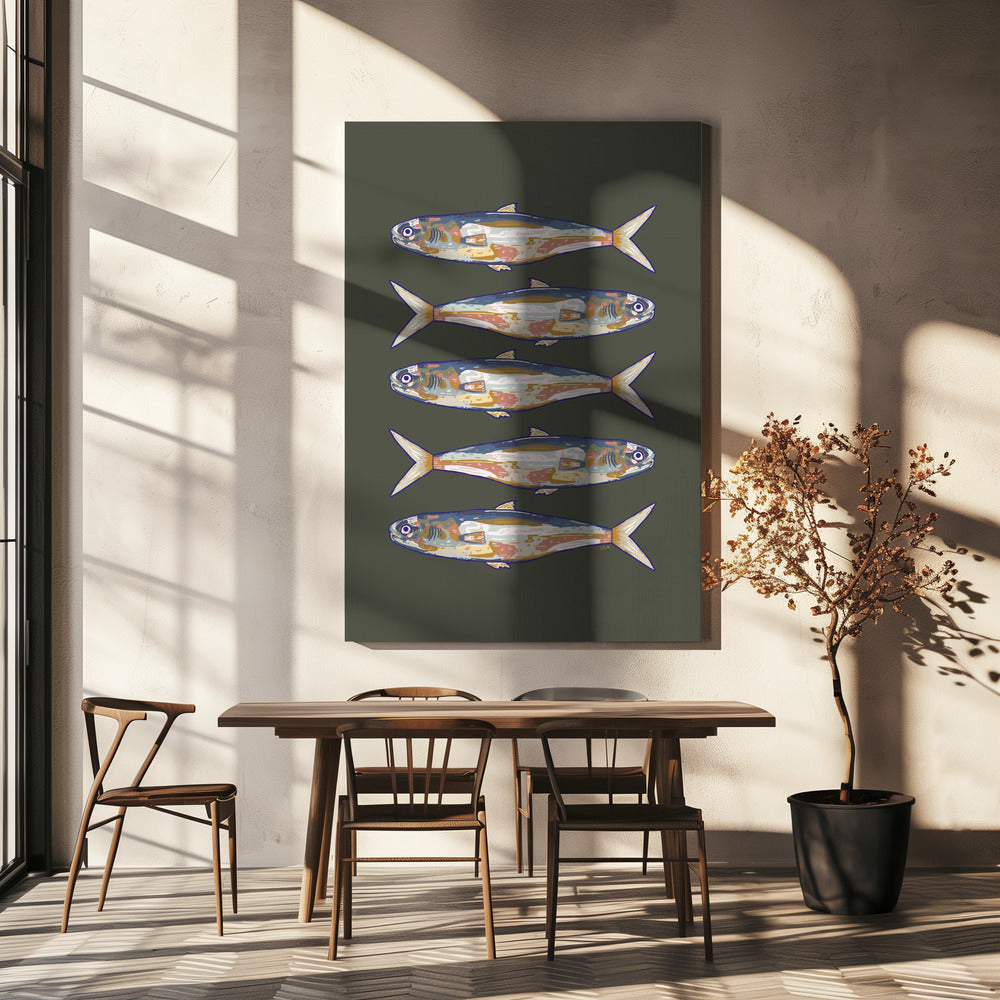 Fünf Fische in einer Reihe | Leinwand