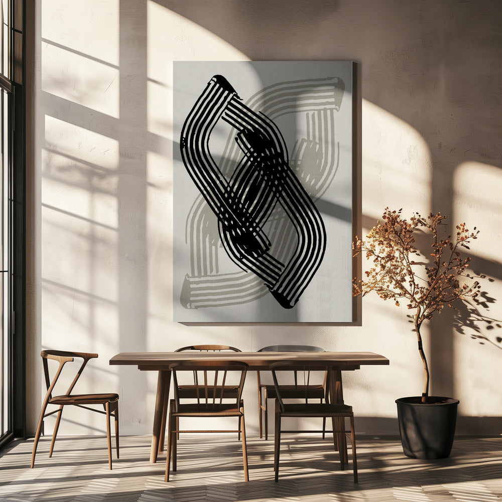 Abstrakte Kurven in Schwarz und Grau | Leinwand