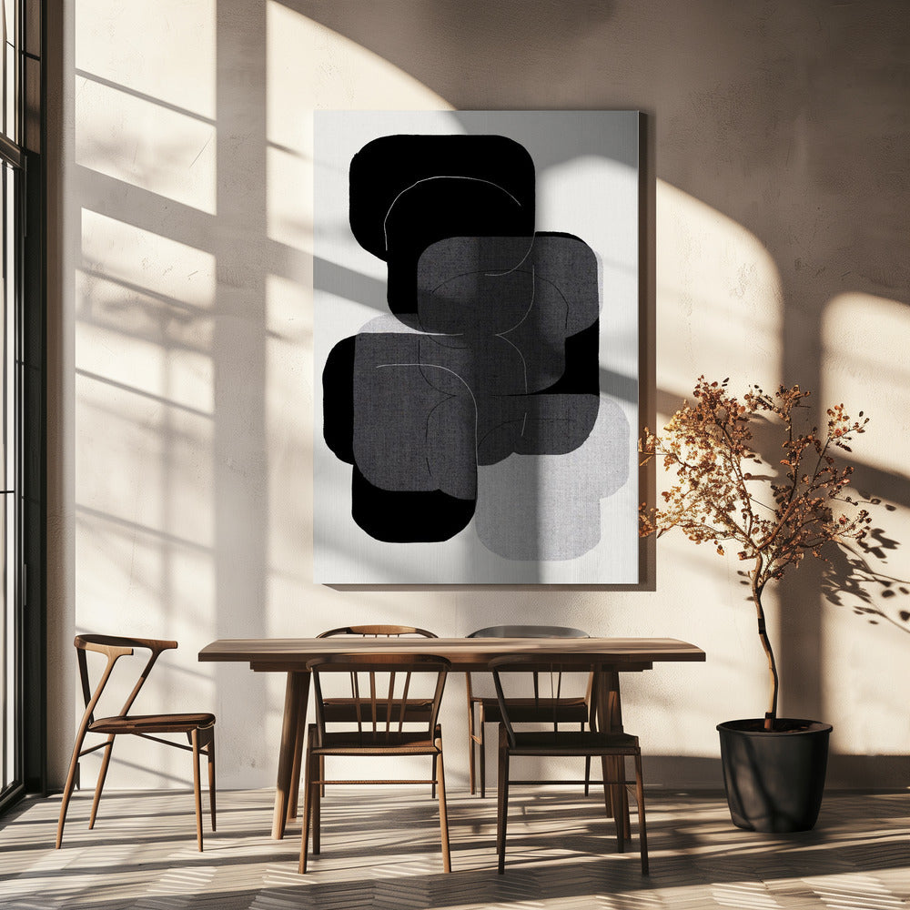 Abstrakte Formen in Schwarz, Grau und Weiß | Leinwand