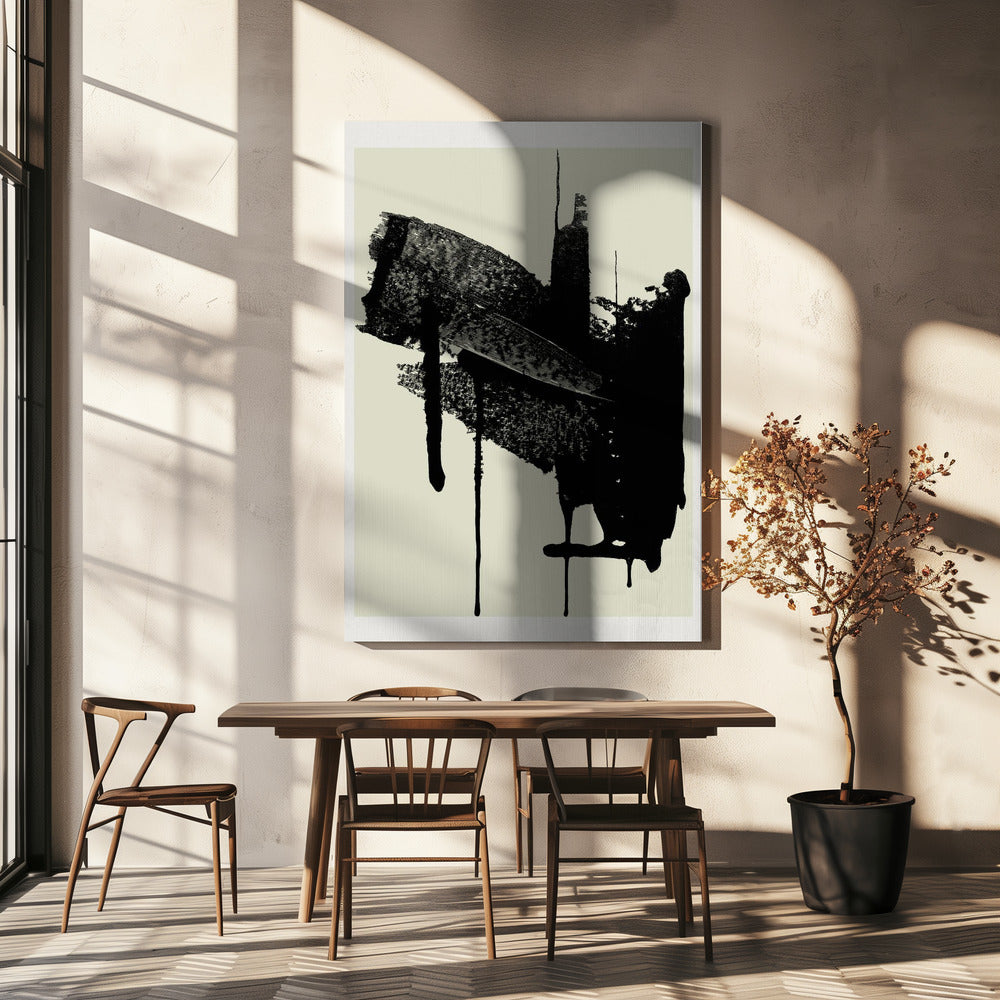 Abstrakte Pinselstriche in Schwarz und Creme | Leinwand