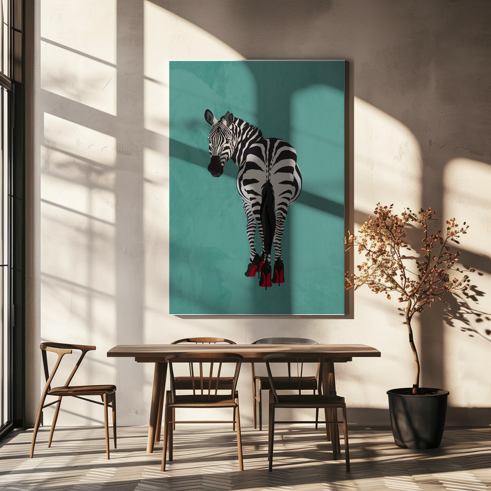 Zebra in High Heels blaugrün | Leinwand