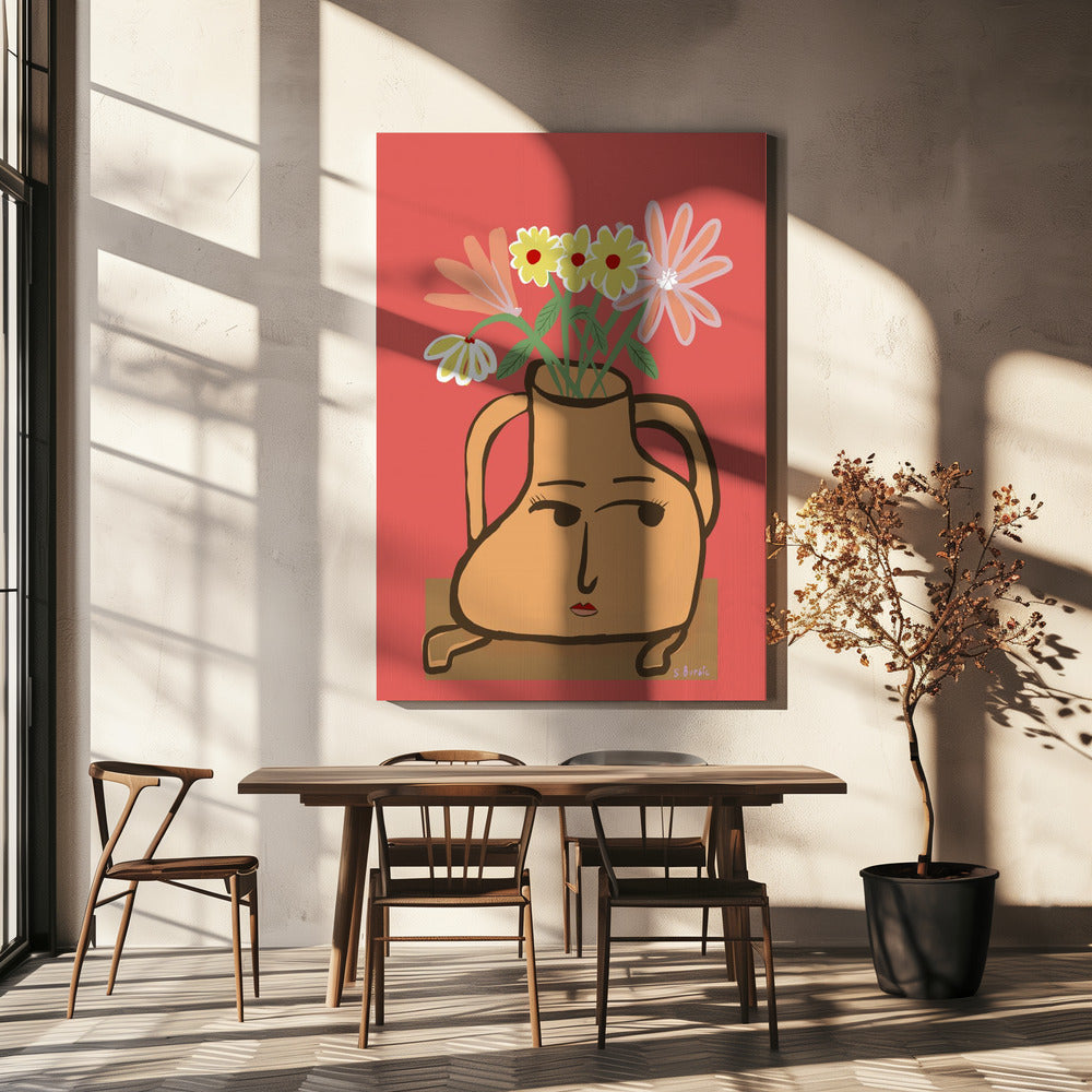 Dame in Vase mit Blumen | Leinwand