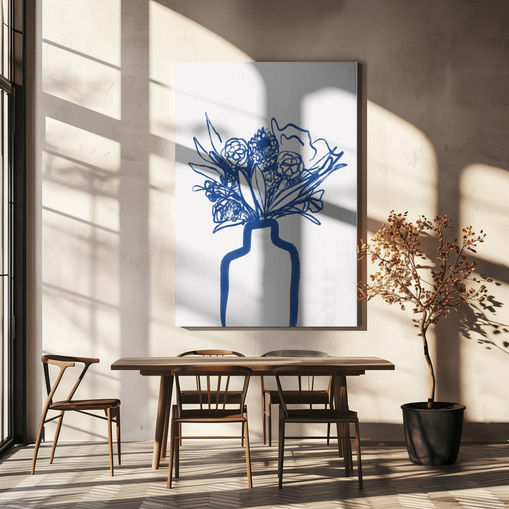 Blaue Vase Blüten | Leinwand