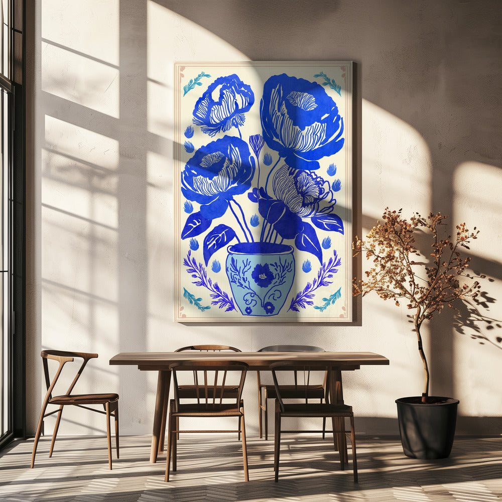 Blaue Blütenvase | Leinwand