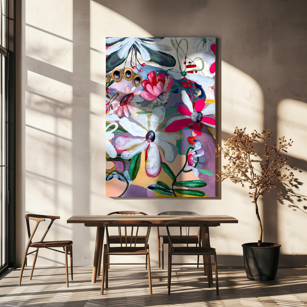 Lebendige Blumen mit kräftigen rosa und weißen Blütenblättern | Leinwand