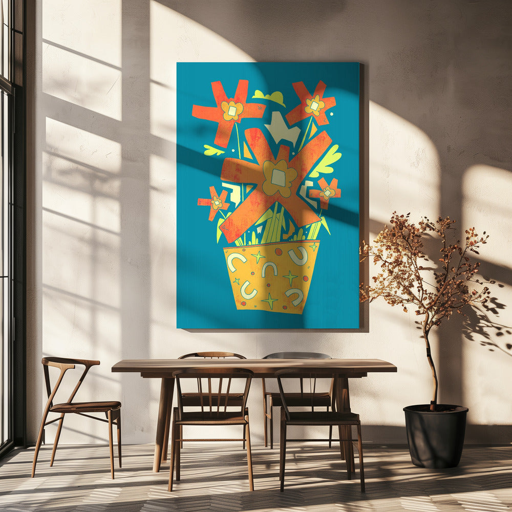 Abstrakte Blumen in einem dekorativen Topf | Leinwand