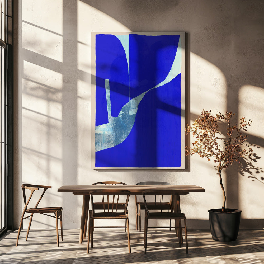 Blauer Hintergrund mit dynamischer weißer Kurve | Leinwand