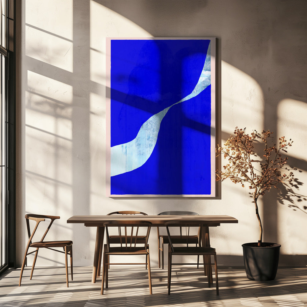 Blauer Hintergrund mit dynamischer weißer Kurve | Leinwand
