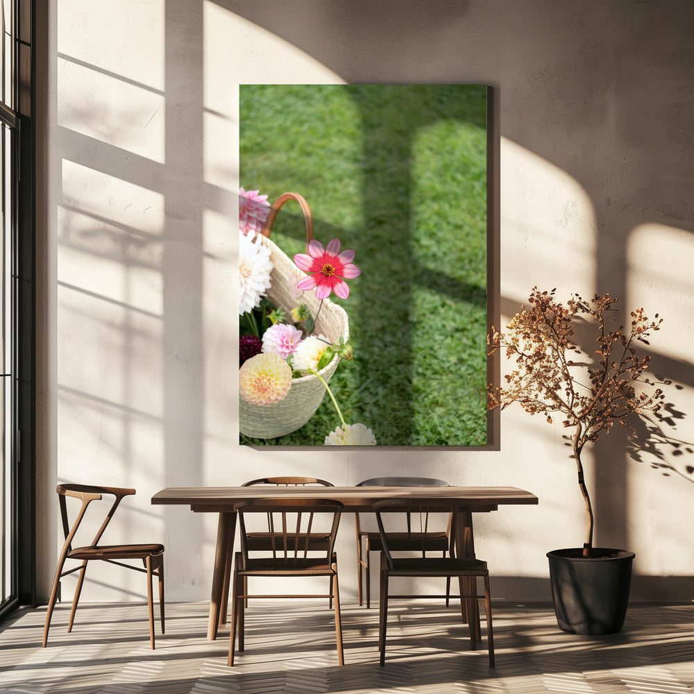 Bunte Blumen in einem Korb | Leinwand