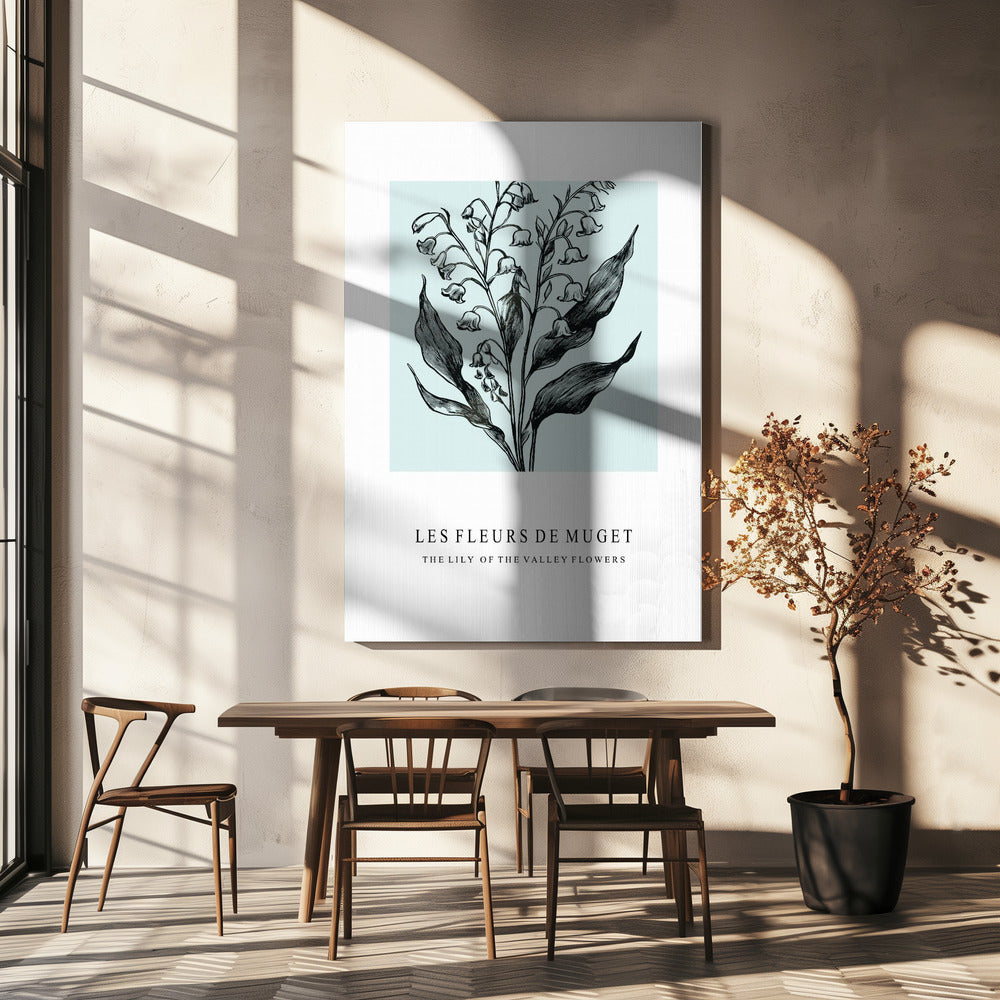 Maiglöckchenblüten in einer monochromen Illustration | Leinwand