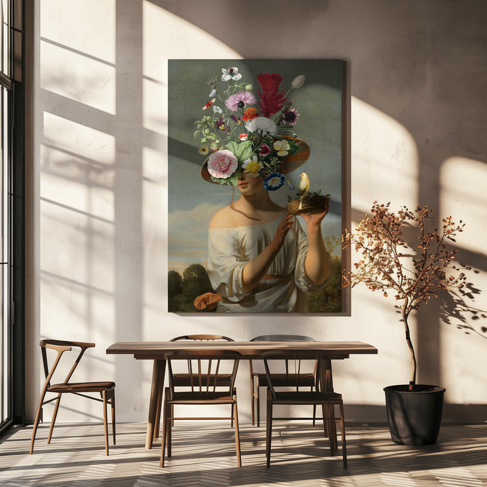 Frau mit großem Blumenhut | Leinwand