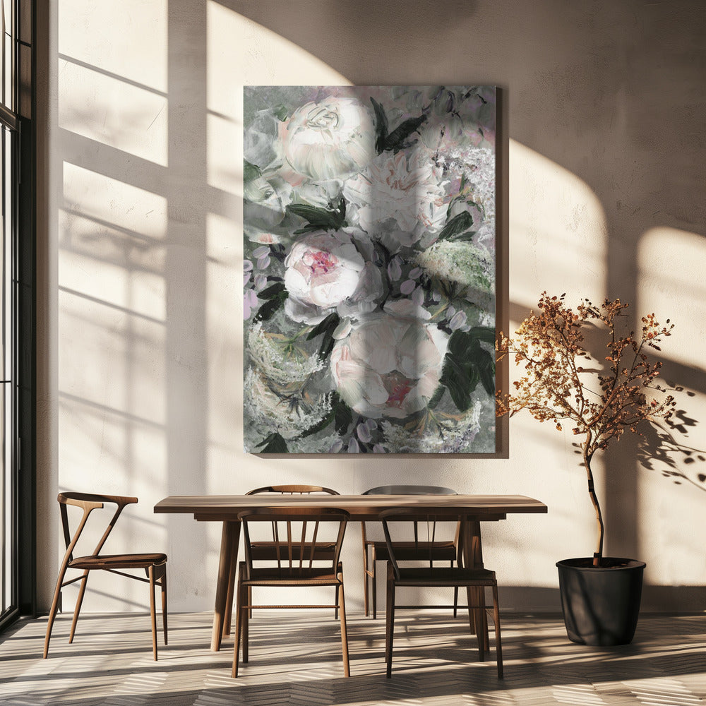 flForal Komposition mit weißen und rosa Blumen | Leinwand