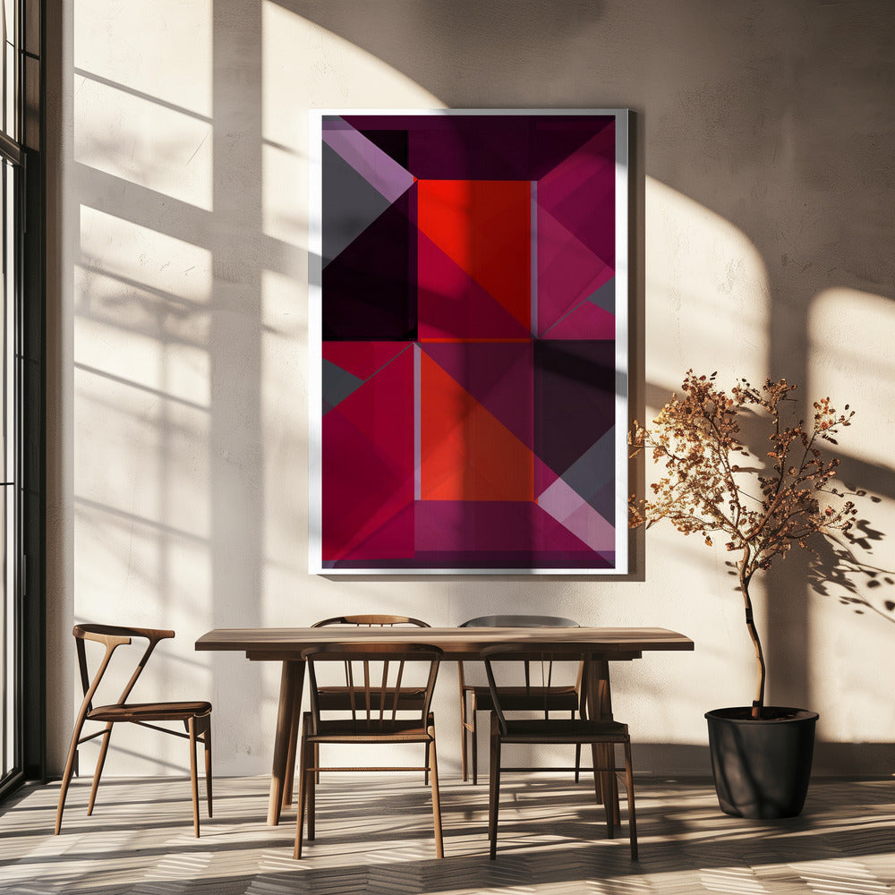 Geometrische Komposition mit kräftigen Rot- und Lilatönen | Leinwand