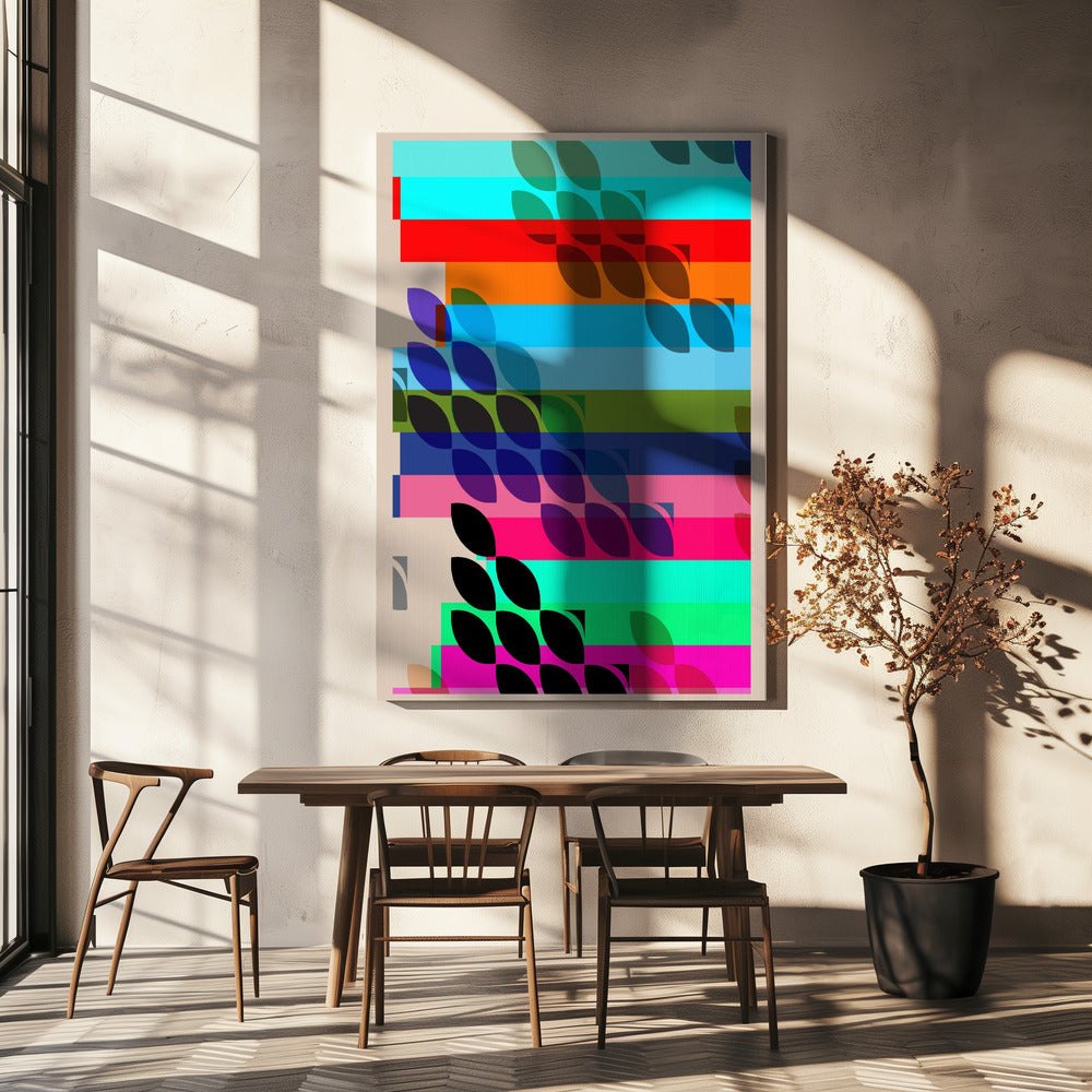 Lebendige geometrische Formen und Blattmuster | Leinwand