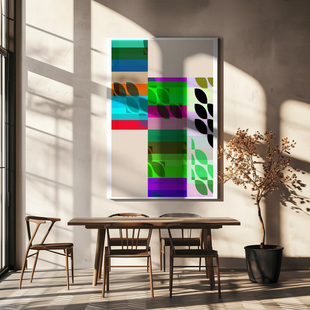 Lebendige geometrische Formen und Blattmuster | Leinwand