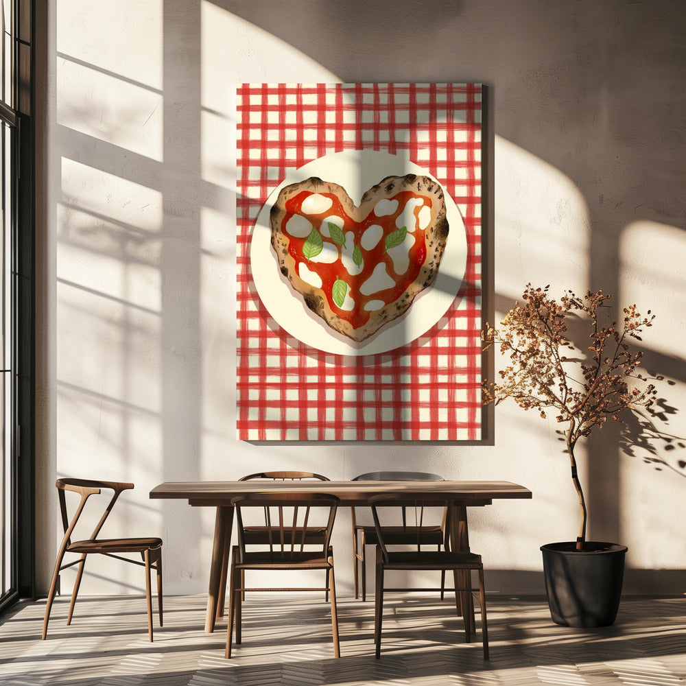 Pizza Herz kariert | Leinwand