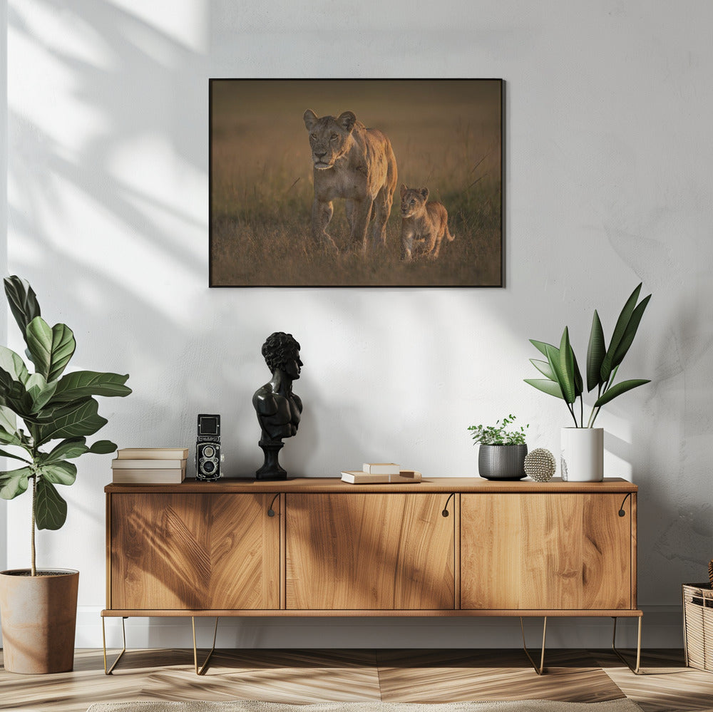 Löwin mit Jungem | Poster