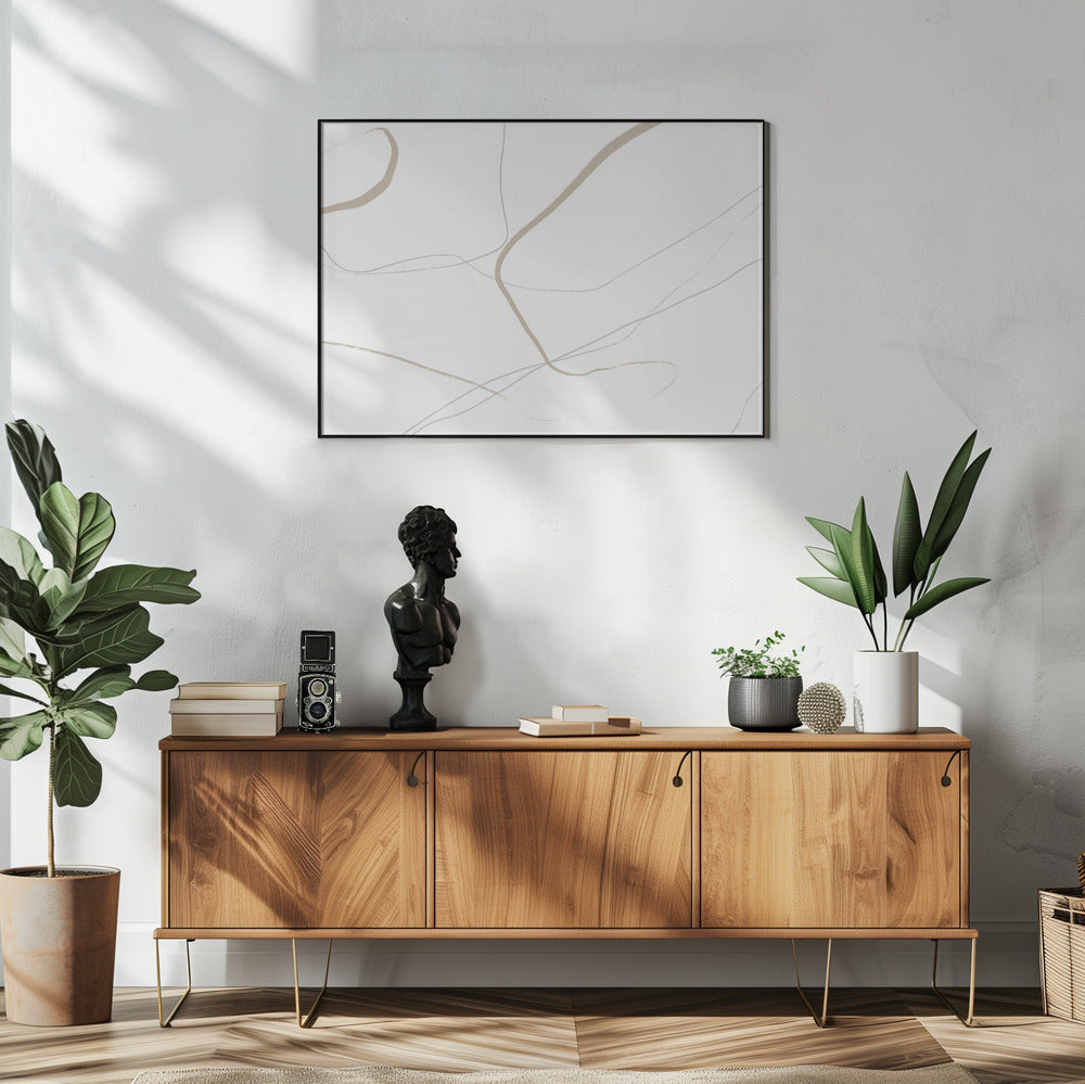 Beige und graue Linien auf weißem Hintergrund | Poster