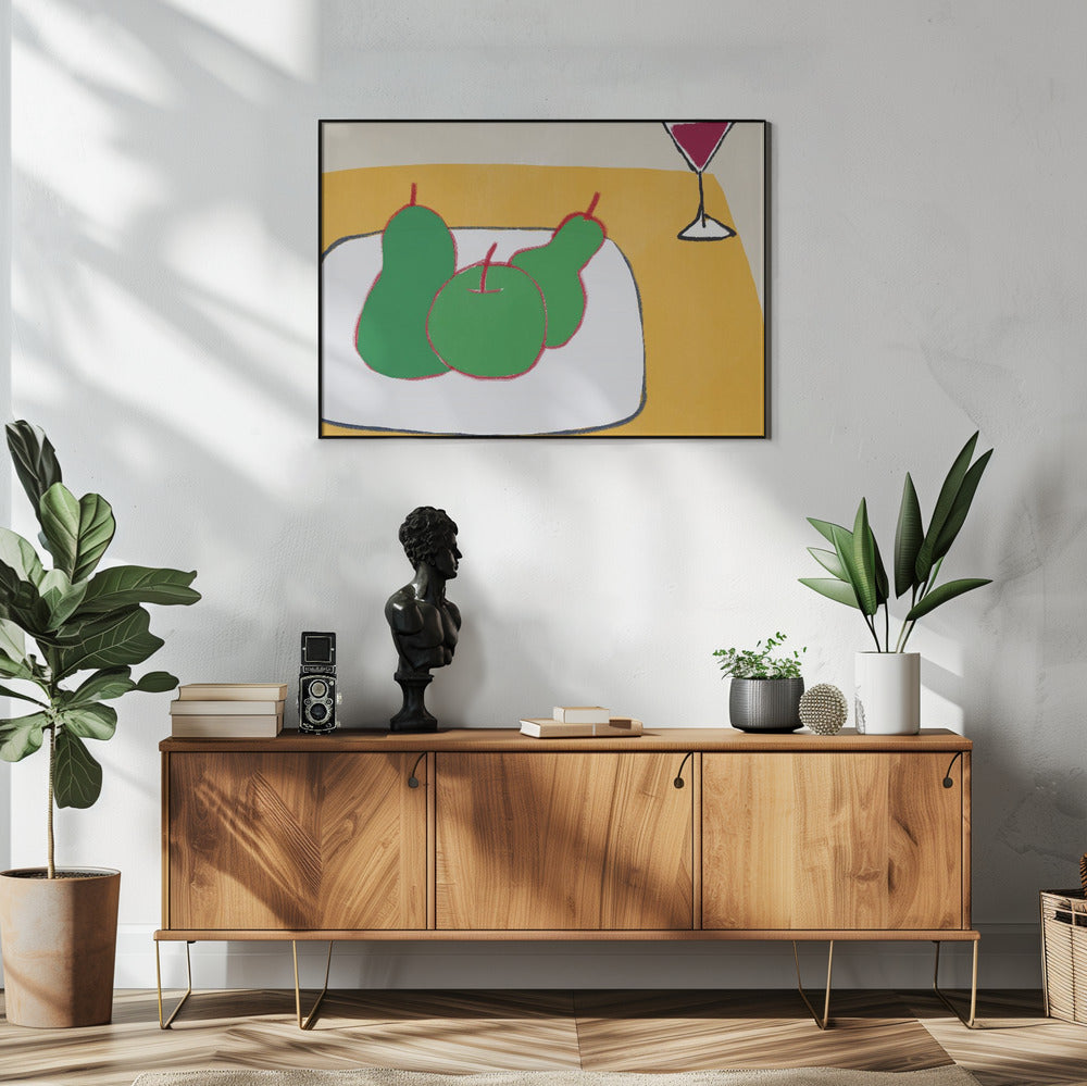 Grüne Birnen auf dem Tisch | Poster