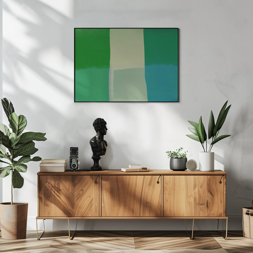 Minimalistische Komposition mit leuchtenden Grün- und Blautönen | Poster