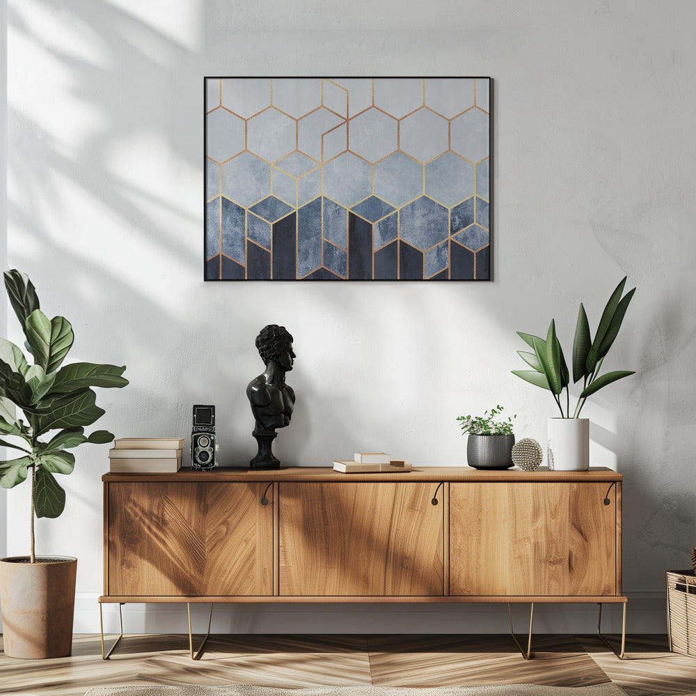 Weiche blaue Sechsecke | Poster