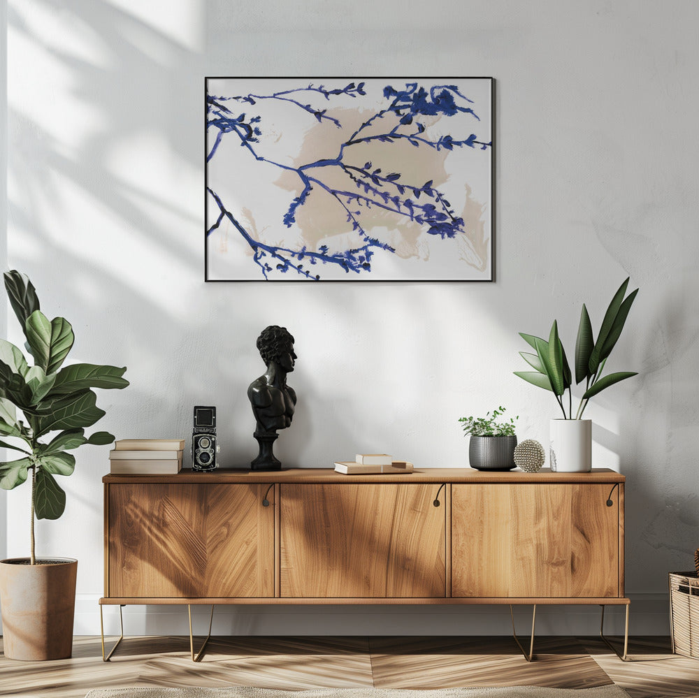 Marineblaue Blüten auf Ästen | Poster