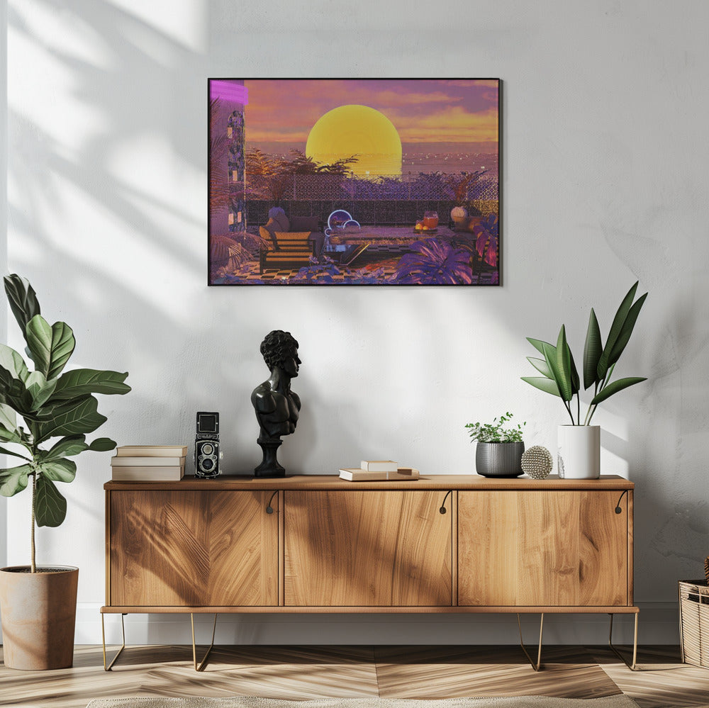 Retro-Futurismus Vaporwave Sonnenuntergang | Poster