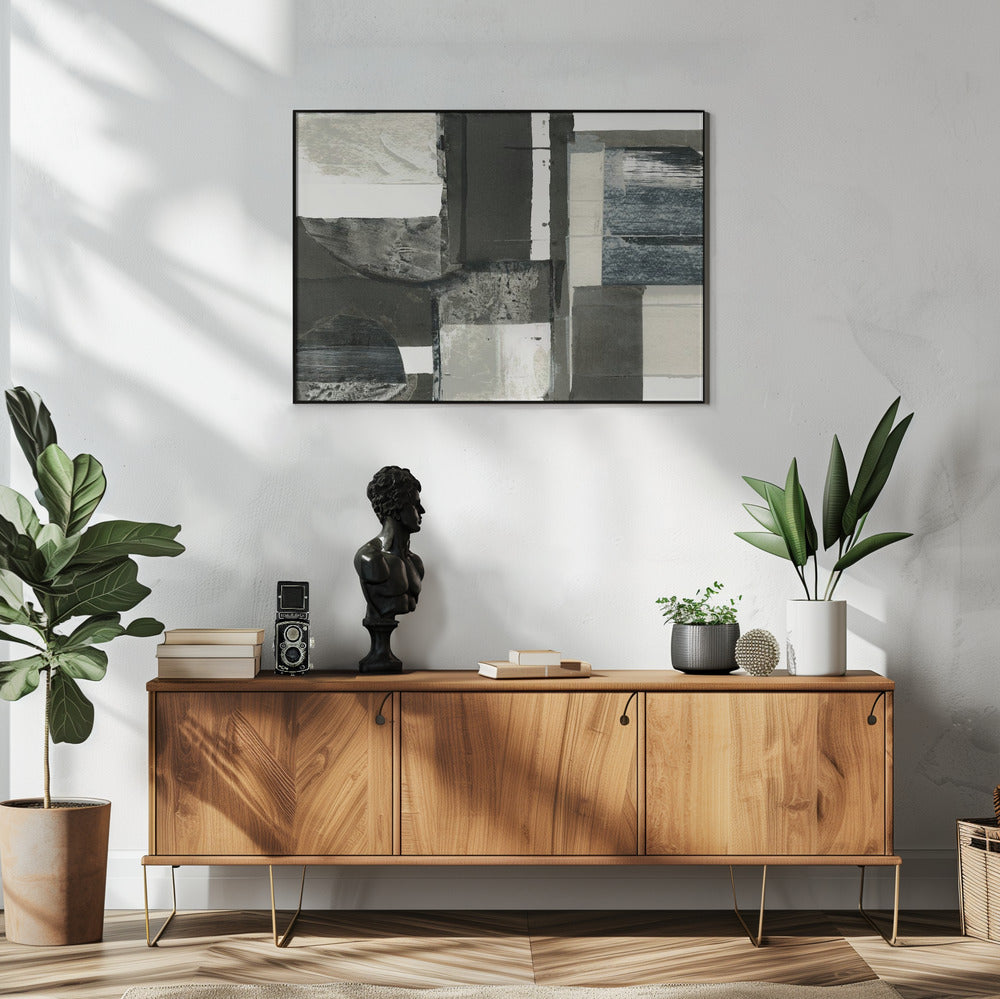 Monochrome schwarze abstrakte Formen Licht 1 | Poster