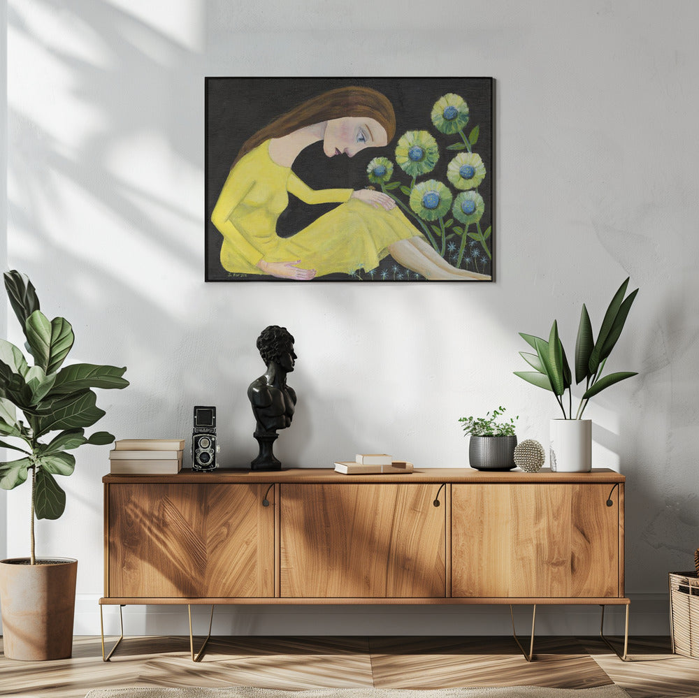Dame im Garten mit Marienkäfer | Poster