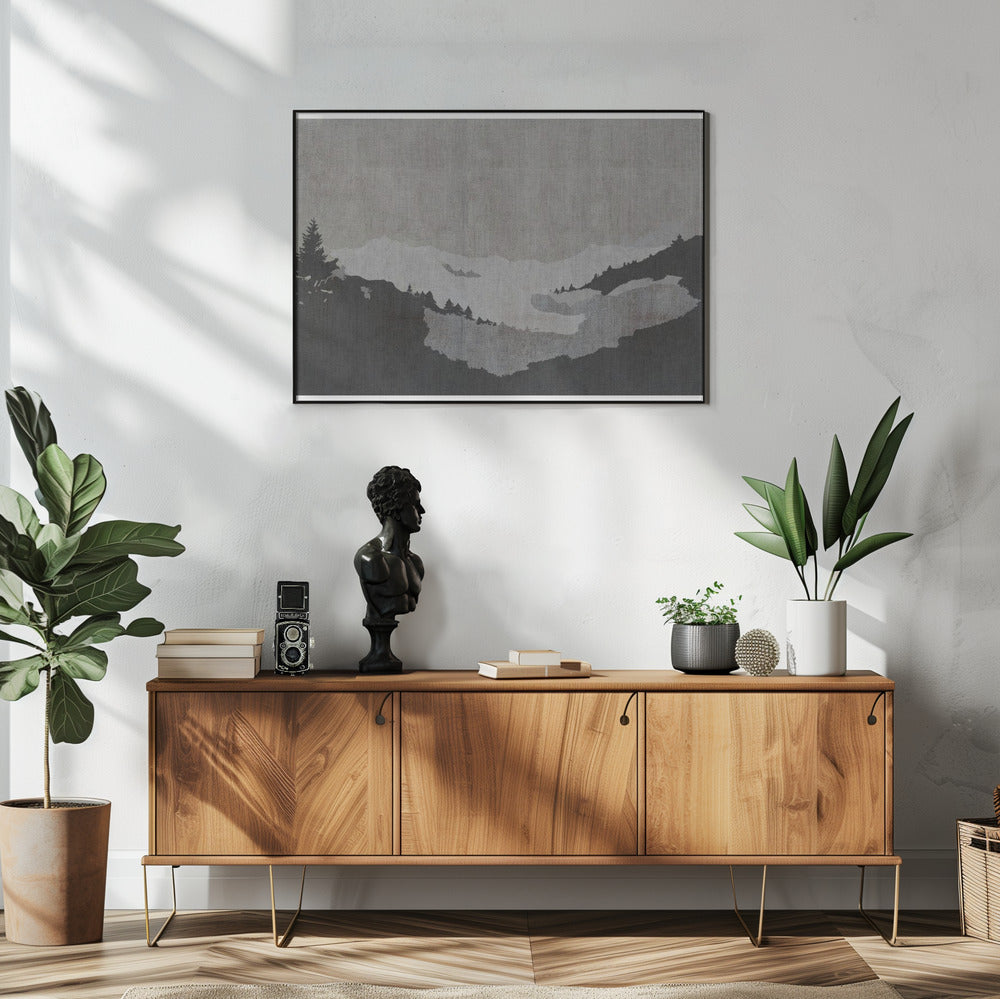 Neblige Seelandschaft im Tusche-Stil | Poster
