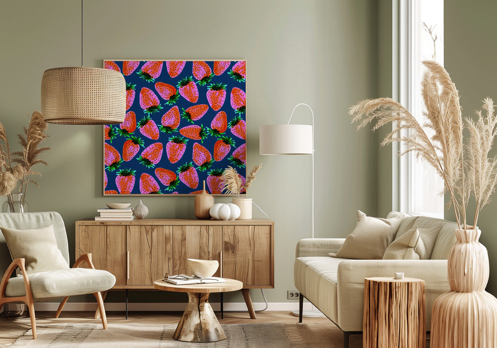 Roter Lavendel auf marineblauen Erdbeeren | Leinwand