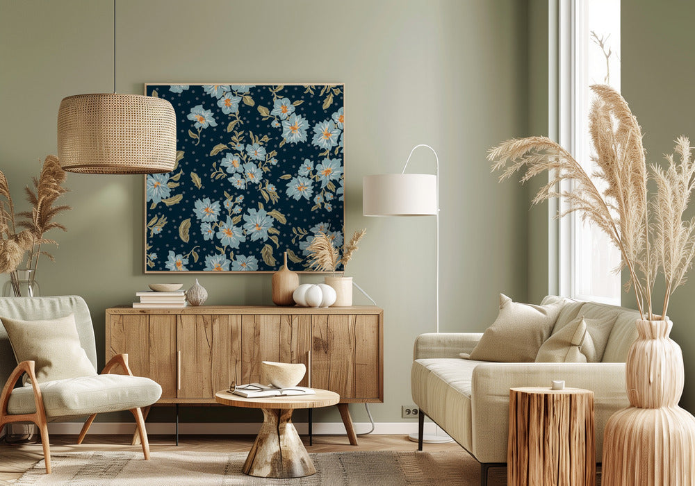 Floral Heritage Bouquet Mondscheinblau Muster | Leinwand