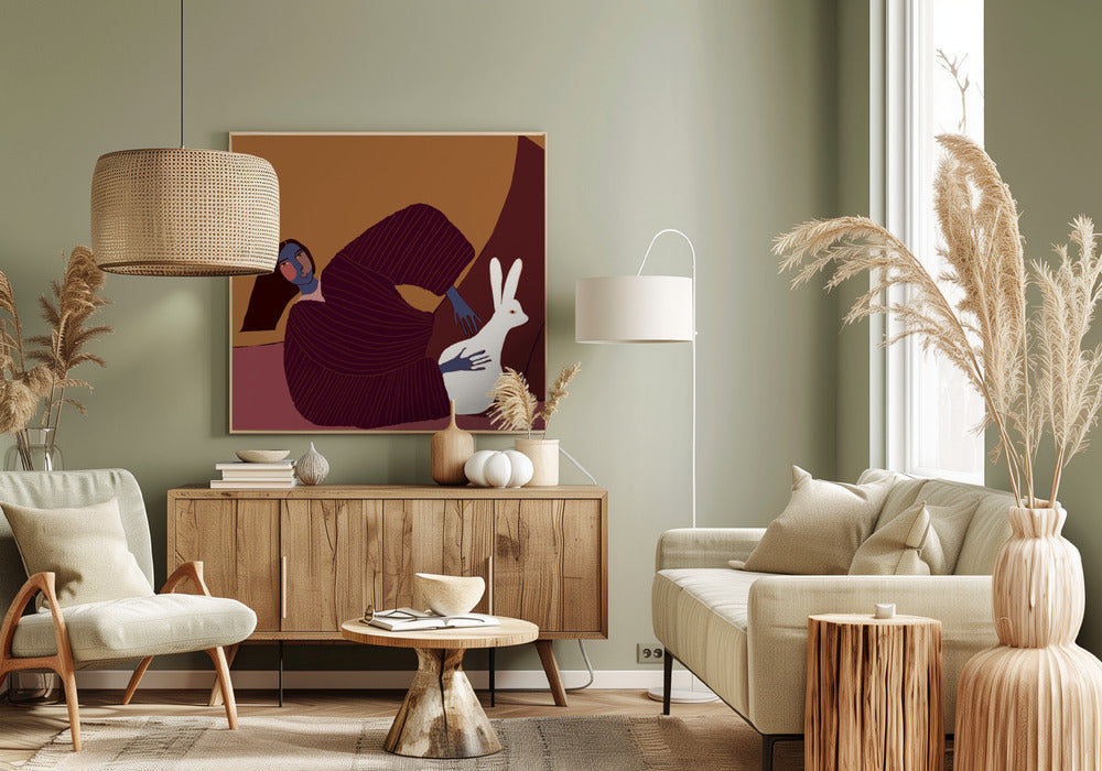 Dame und Kaninchen | Leinwand