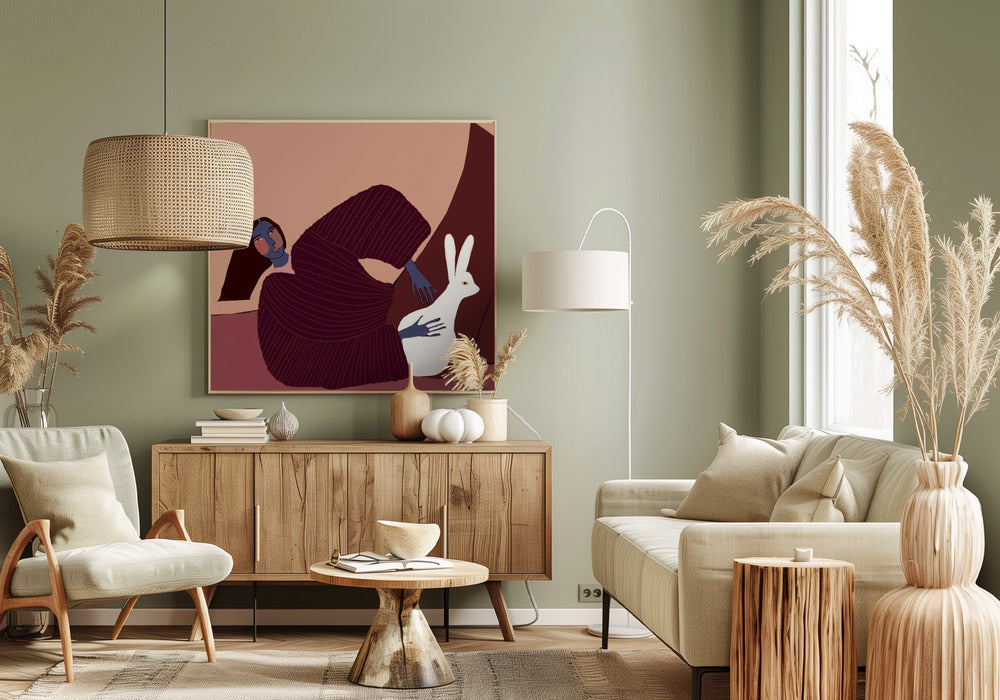 Dame und Kaninchen | Leinwand