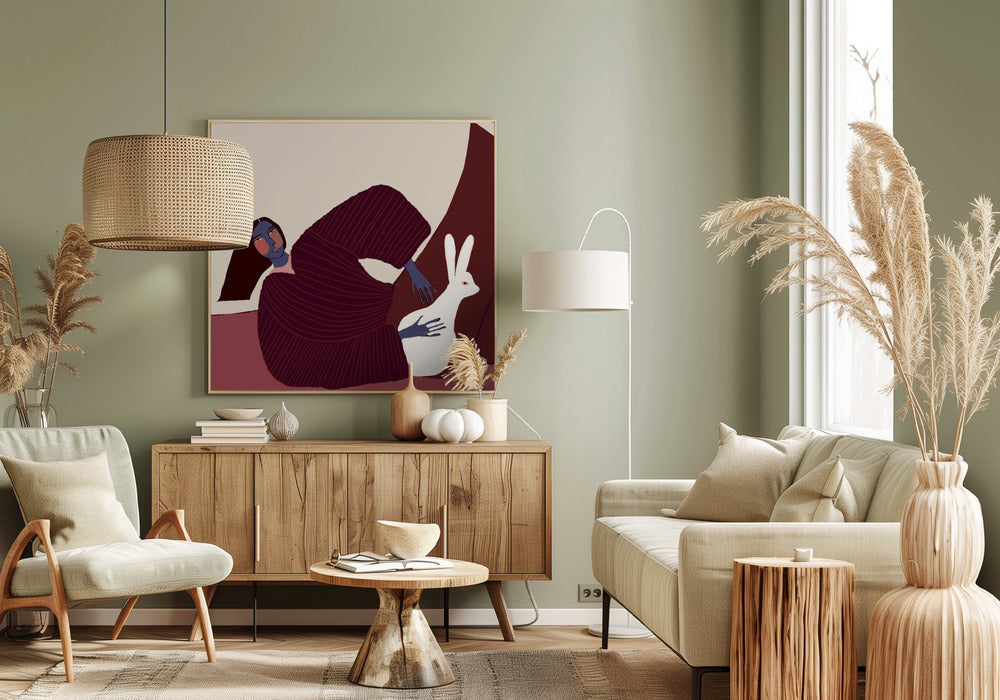 Dame und Kaninchen | Leinwand