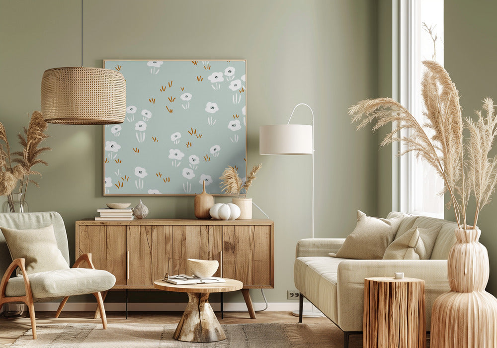 Minimalistisches Wildblumenwiese-Mintmuster | Leinwand