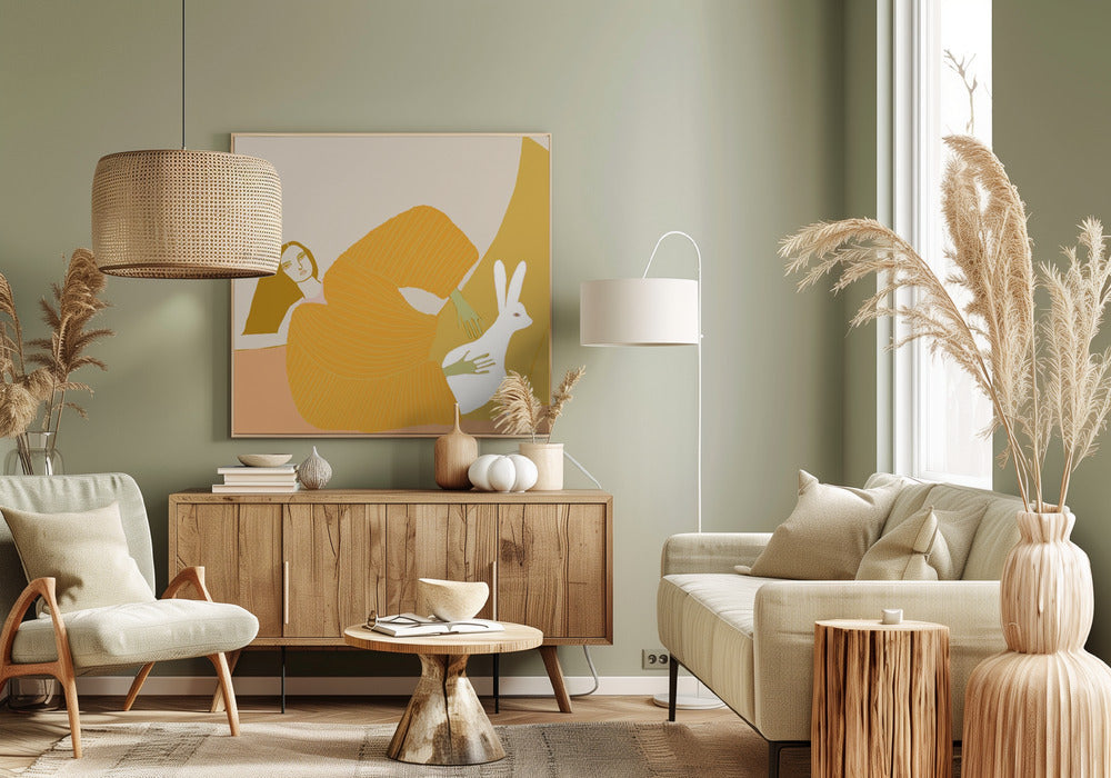 GOLD Dame mit Kaninchen | Leinwand
